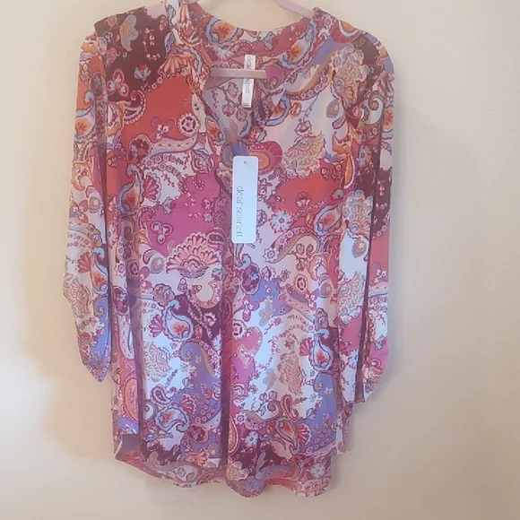 Chaus Paisley Tunic Blouse in Pink, Purple and Blue - Picture 1 of 3